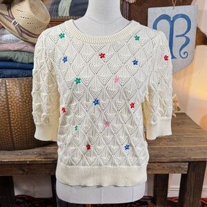 NWT Entro Cream Sweater with Colorful Floral Accents